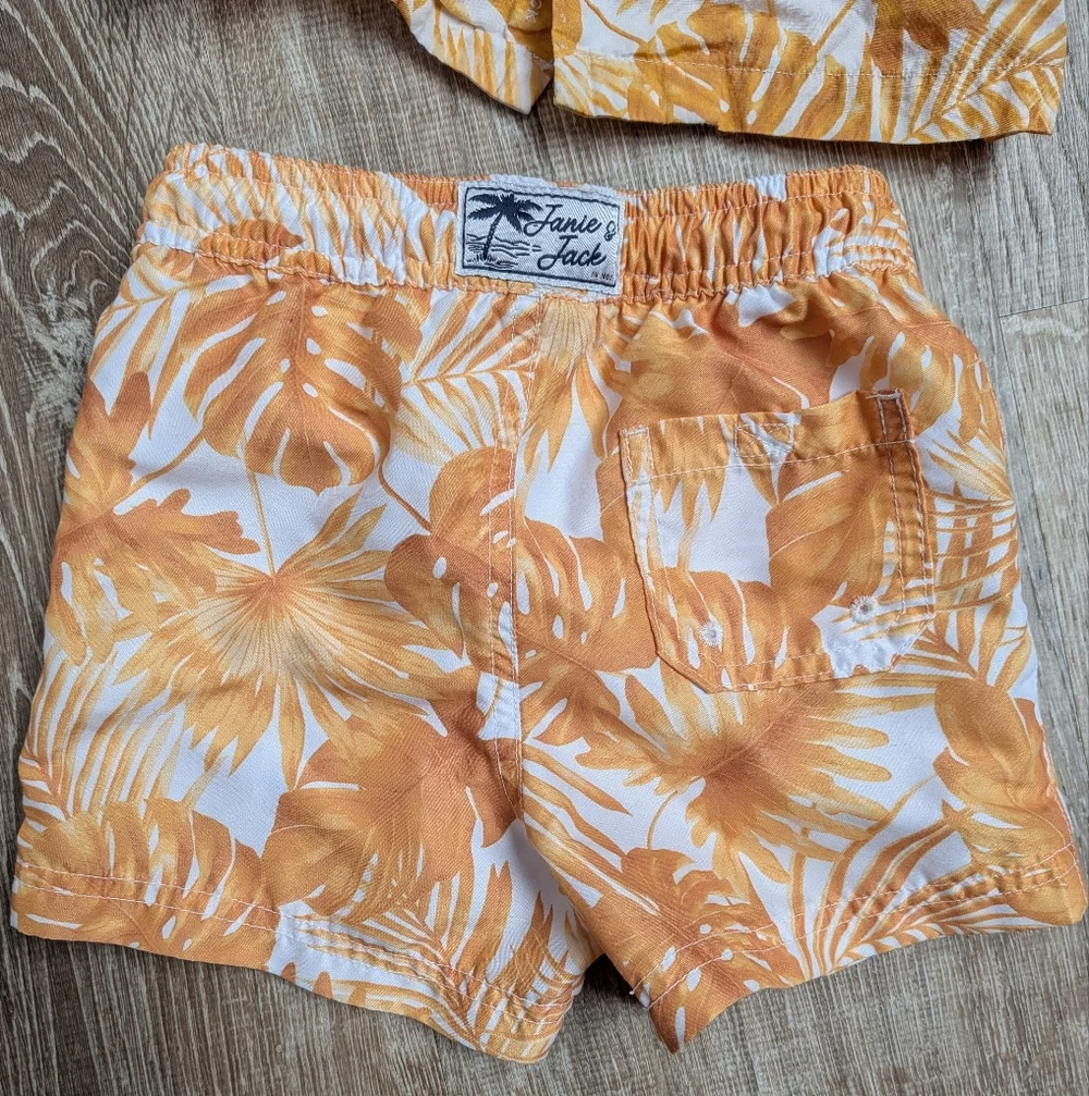 Janie And Jack The Palm Cabana Shirt And Swim Bottoms Size 18 - 24 Months
